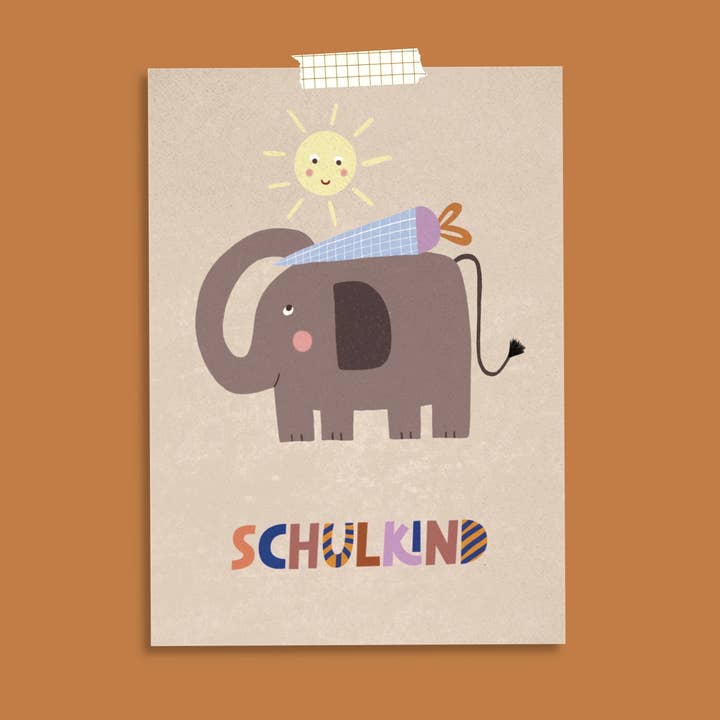 Card for school enrollment "Schoolchild Elephant" for wholesale by Modern Kids Art