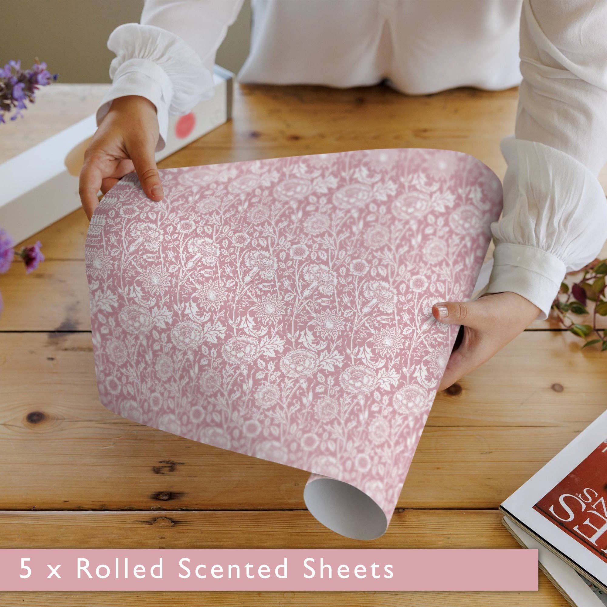 The Master Herbalist - Wholesale Drawer Liner - ROSE SCENTED Drawer Liners in PINK William Morris Design6