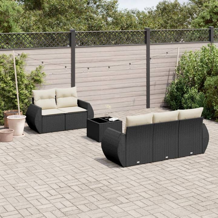 Garden Sofa Set Black PE rattan, powder-coated steel, tempered glass for wholesale by American Smart