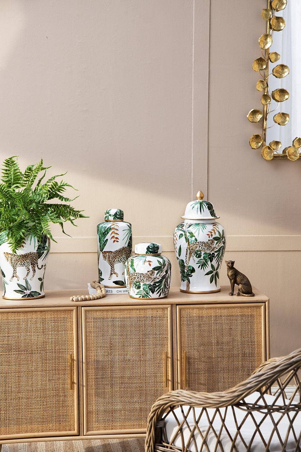 A&B Home Group Inc. - Wholesale Decorative Jar - D9.5x18" White and Green Leaf Pattern Ginger Jar4