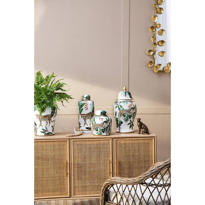 A&B Home Group Inc. - Wholesale Decorative Jar - D9.5x18" White and Green Leaf Pattern Ginger Jar4