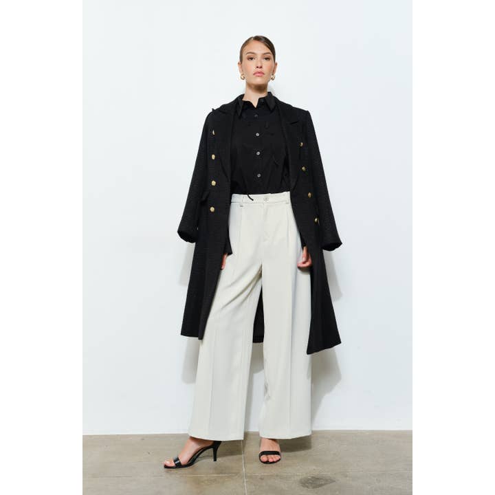 Textured Tweed Double-Breasted Long Coat for wholesale by INA