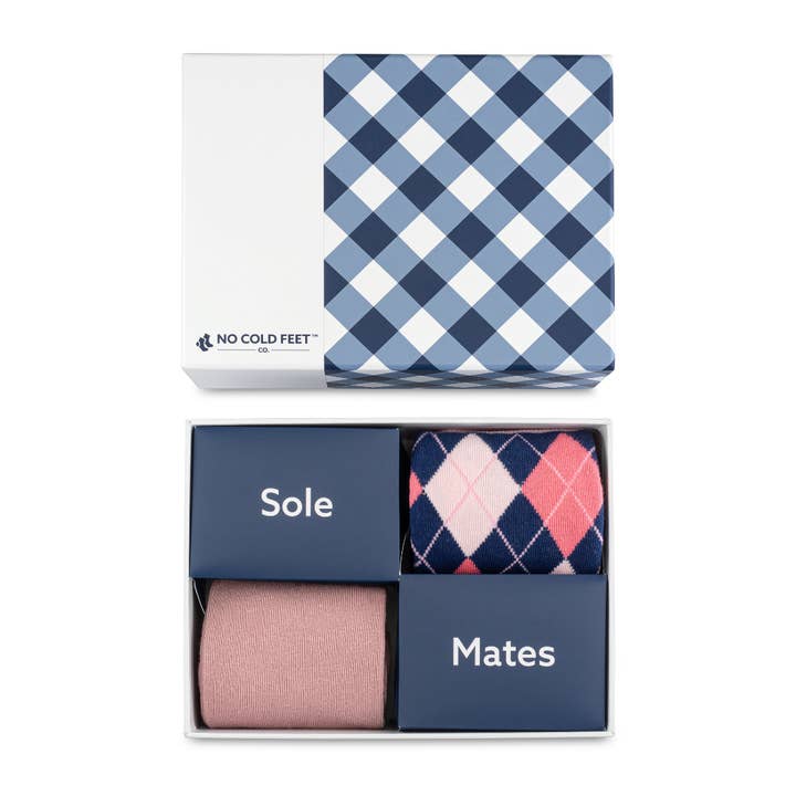 Blue Gift Box 2 Sock Set with Sole Mates Insert for wholesale by No Cold Feet