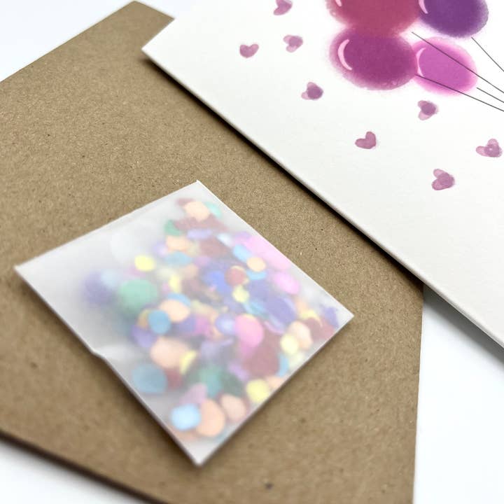 Pink Watercolor Balloons Note Card - Celebrations Love Care for wholesale by Patricia Mulder