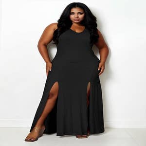 Dropship Plus Size Solid Layered Loose Fit Cami Maxi Dress