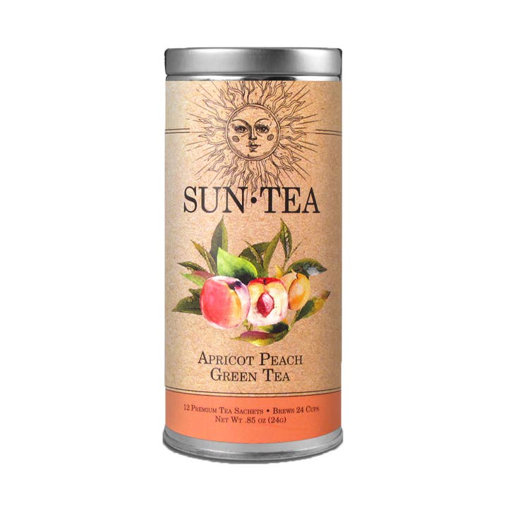 SUN TEA Apricot Peach Green Tea-12 Tea Sachets - Tall Tin for wholesale by The Tea Can Company