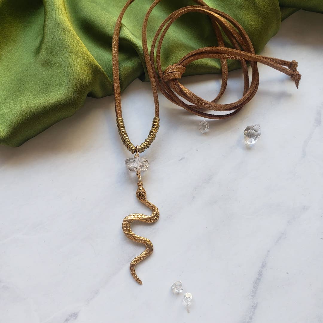 Dreamers of Dreams - Wholesale Pendant/Charm Necklace - Gold Year of the Snake Diamond Quartz Long Necklace6