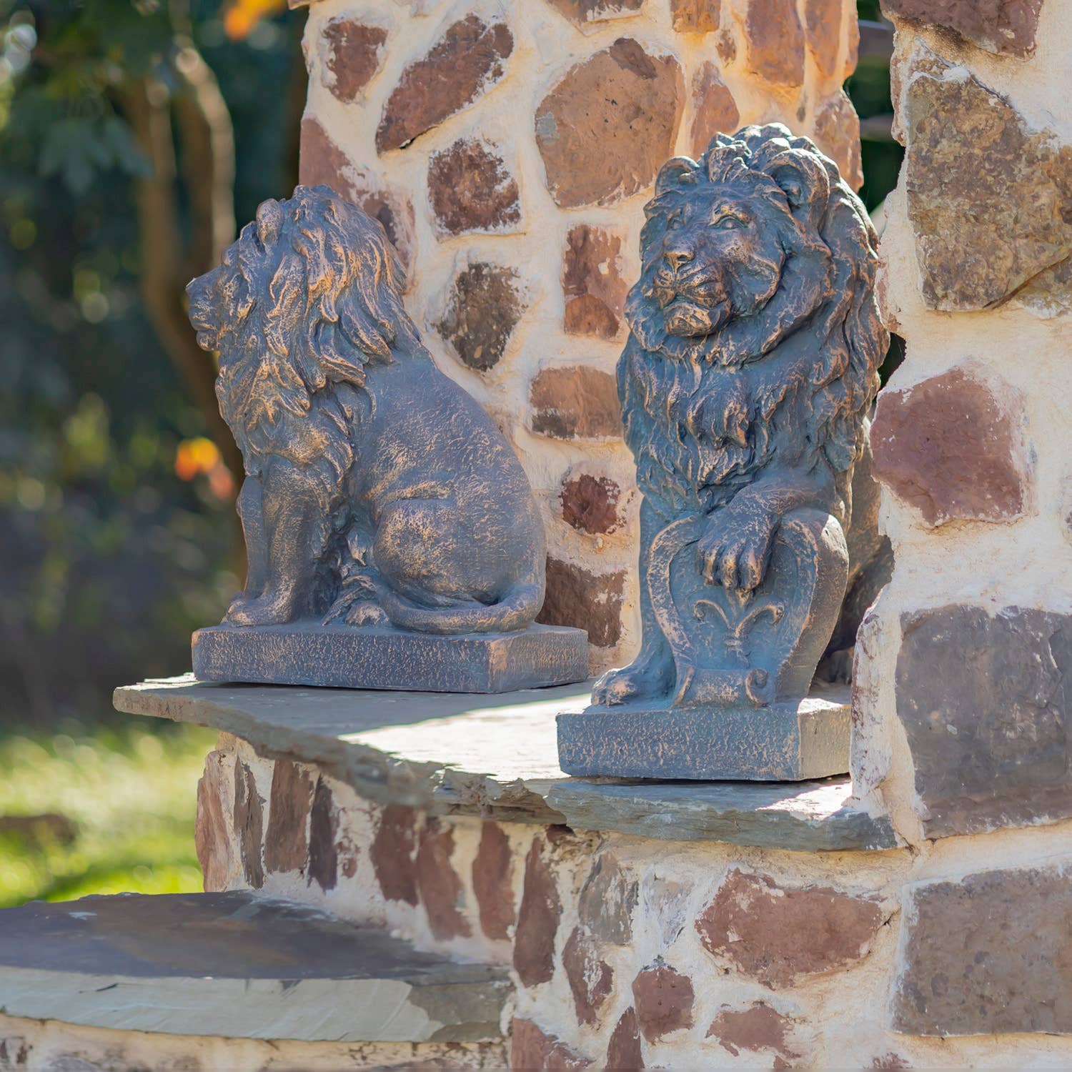 Zaer Ltd. International - Wholesale Outdoor Ornament/Decor - 21" T Magnesium Lion Sentry Statues w/Fleur-de-Lis- 2 Option2
