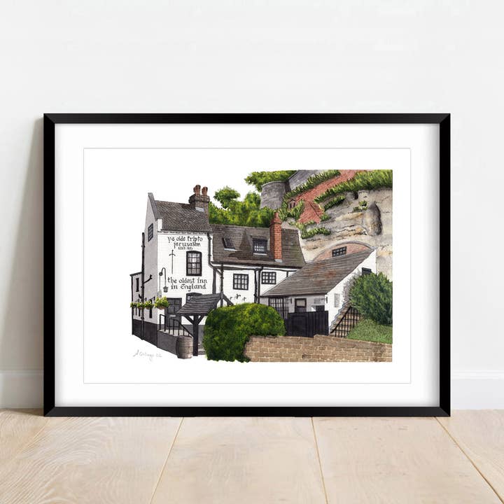 Nottingham - Ye Olde: reis naar Jeruzalem - Giclée Print (unfra) voor wholesale door Ana Gallego Illustrations