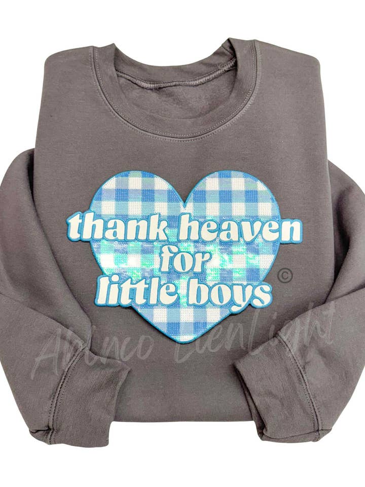 Thank Heaven For Little Boys Checkered Sequin Sweatshirt for wholesale by ABLNco