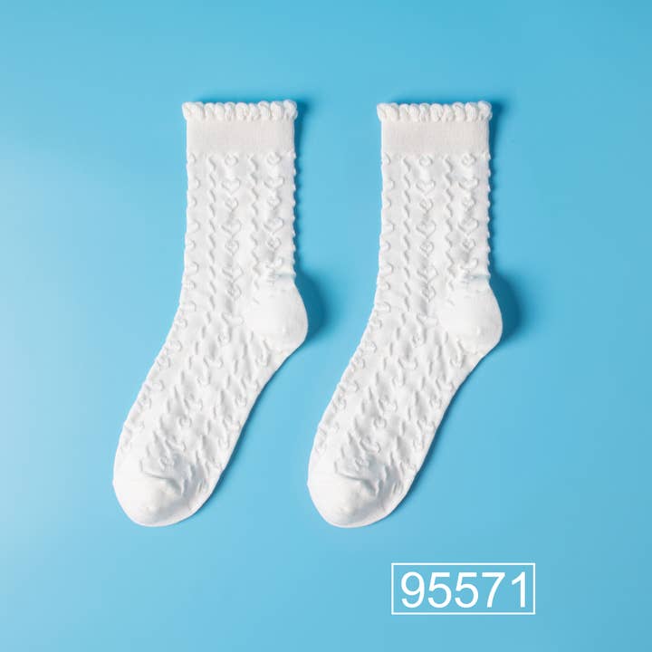 Marc JoJo - Wholesale Socks - Women's - ✨ White mid-calf socks in vintage Lolita style 🕊️🎀5