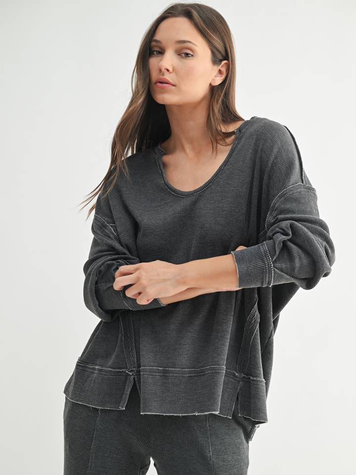 Mono B - Wholesale Tunic - Women's - Cotton Blend Waffle Knit Oversized Long Sleeve0