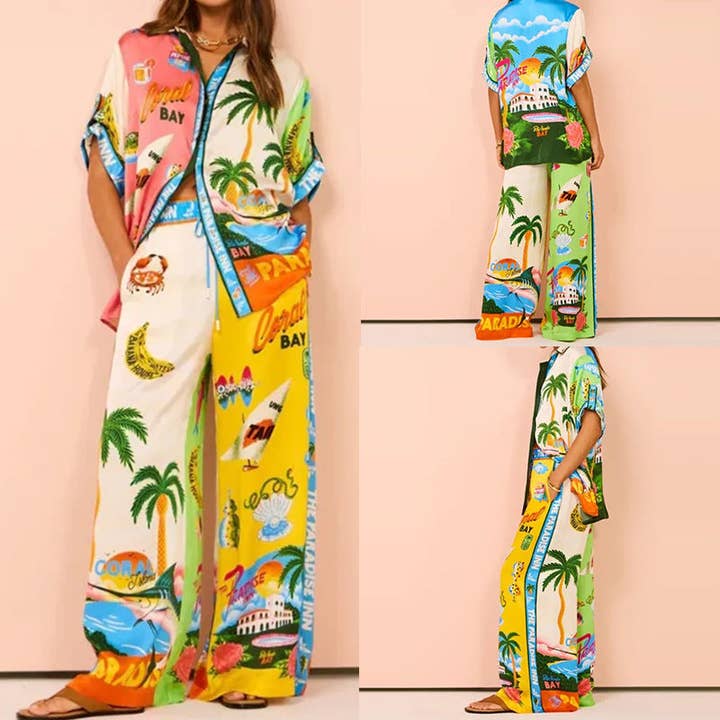 Ensemble deux pièces décontracté patchwork floral tendance pour la vente par Halcyon Outfitters®