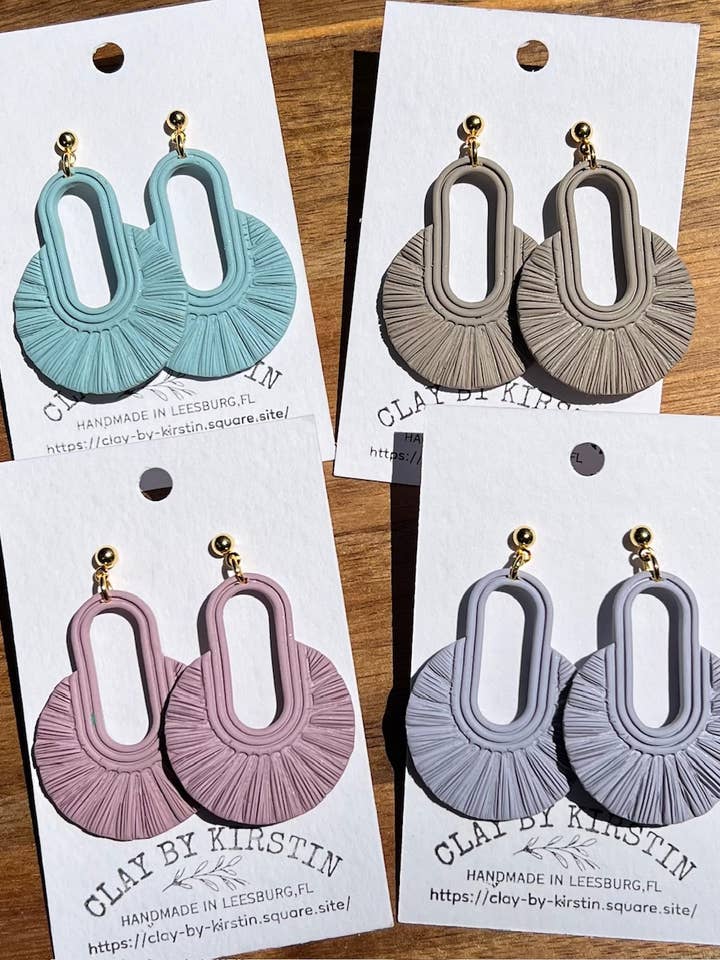 Boho Faux Macrame Clay Earrings, gold colored accents for wholesale by Clay by Kirstin