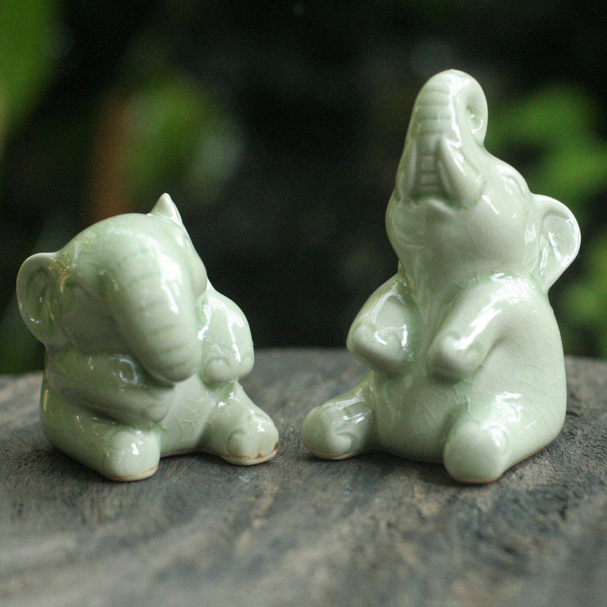 NOVICA - Wholesale Sculpture - Novica Handmade Happy Green Elephants Statuettes (Pair)1