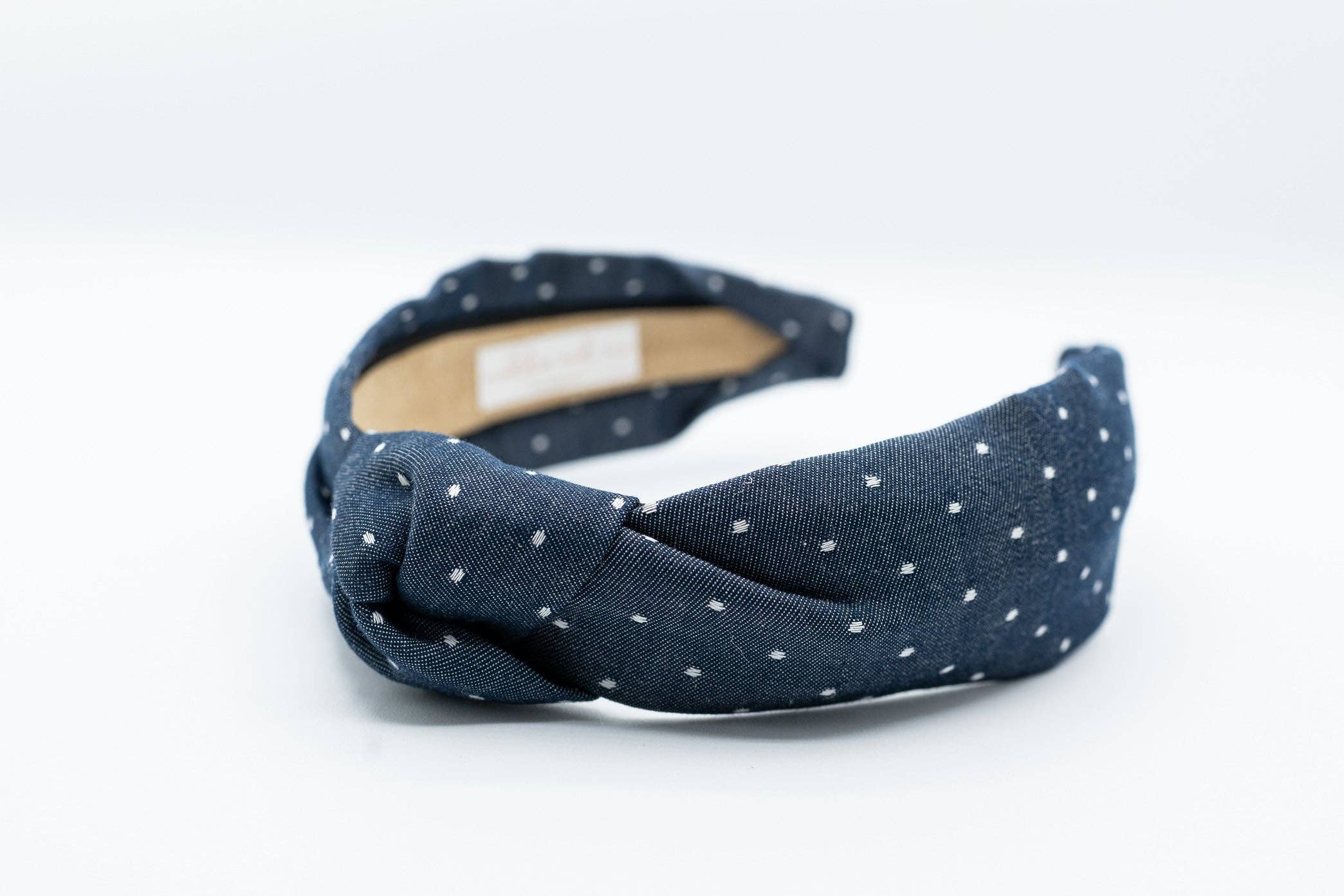 Maddie and Me Handmade - Wholesale Fashion Headband - Women's - Western Polka Dot Chambray Knot Headband | Navy Blue Indigo2
