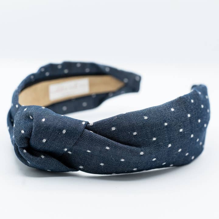 Maddie and Me Handmade - Wholesale Fashion Headband - Women's - Western Polka Dot Chambray Knot Headband | Navy Blue Indigo2