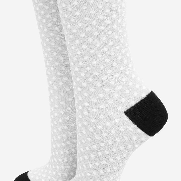 Women's Cotton Glitter Socks Polka Dot Spots in Grey & Black for wholesale by Sock Talk