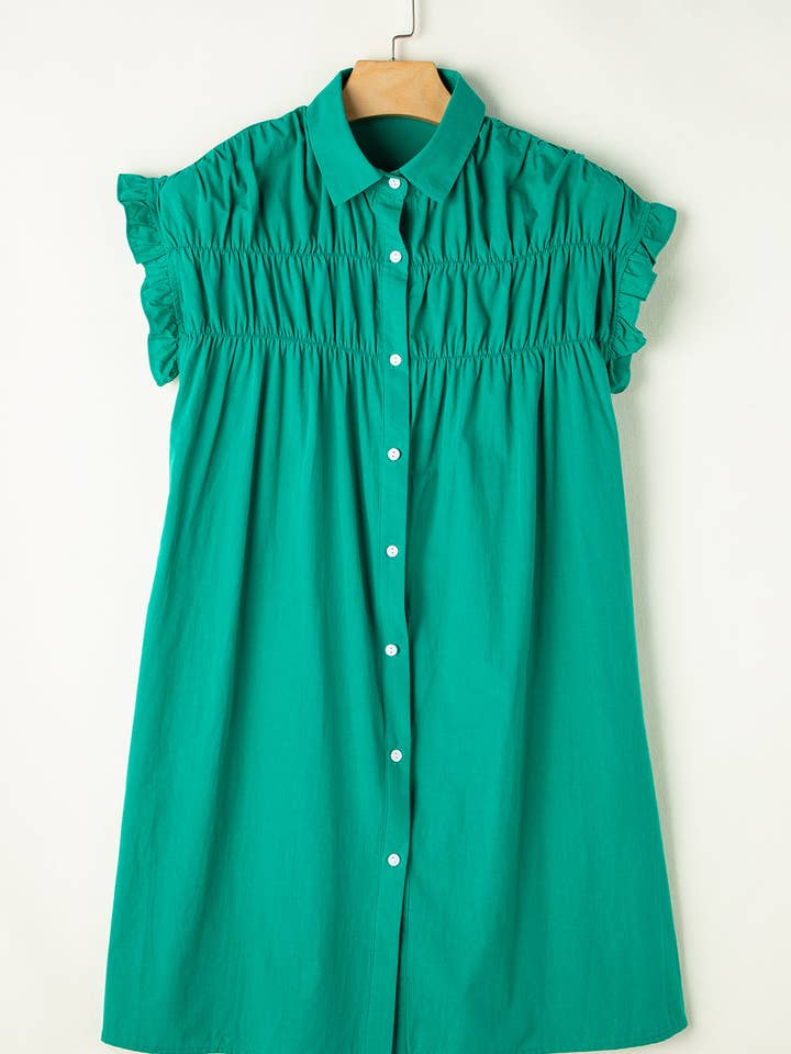 Solid Shirred Knaplukket Mini Kjole for engroshandel hos LALA LOO