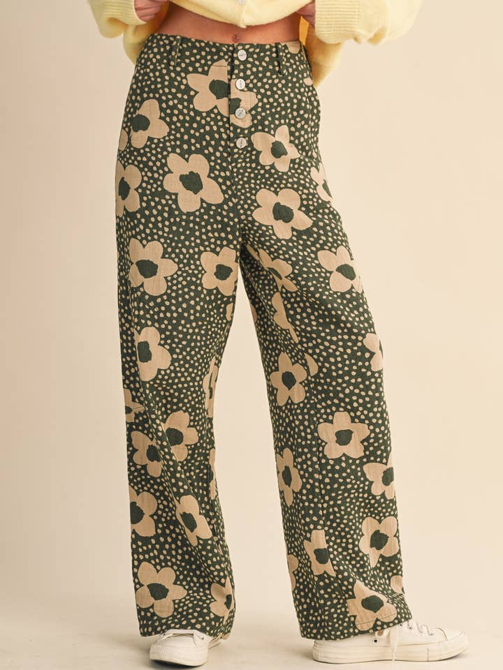 &MERCI - Wholesale Pants - Women's - FLORAL PRINT HIGH WAISTED PANTS MP421426