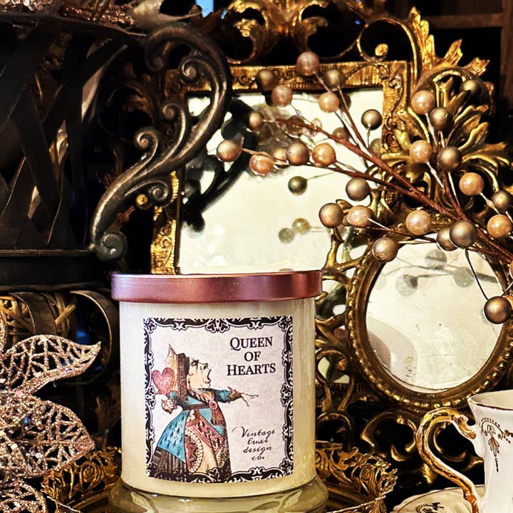 Vintage Luxe Design Co. - Wholesale Jar/Filled Candle - Queen of Hearts Alice Wonderland 10 Oz Soy Wax Candle8