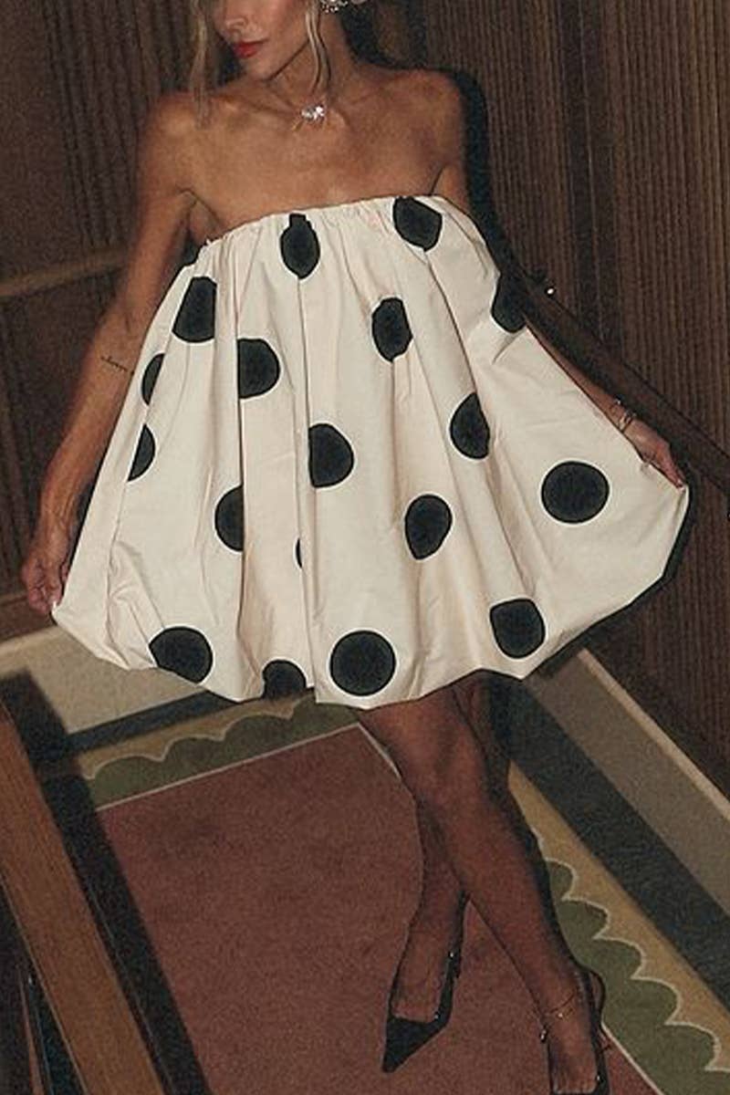 WHITE CWDHL0996_NEW SPRING/SUMMER POLKA DOT PRINTED MINI DRESS for wholesale on Faire5