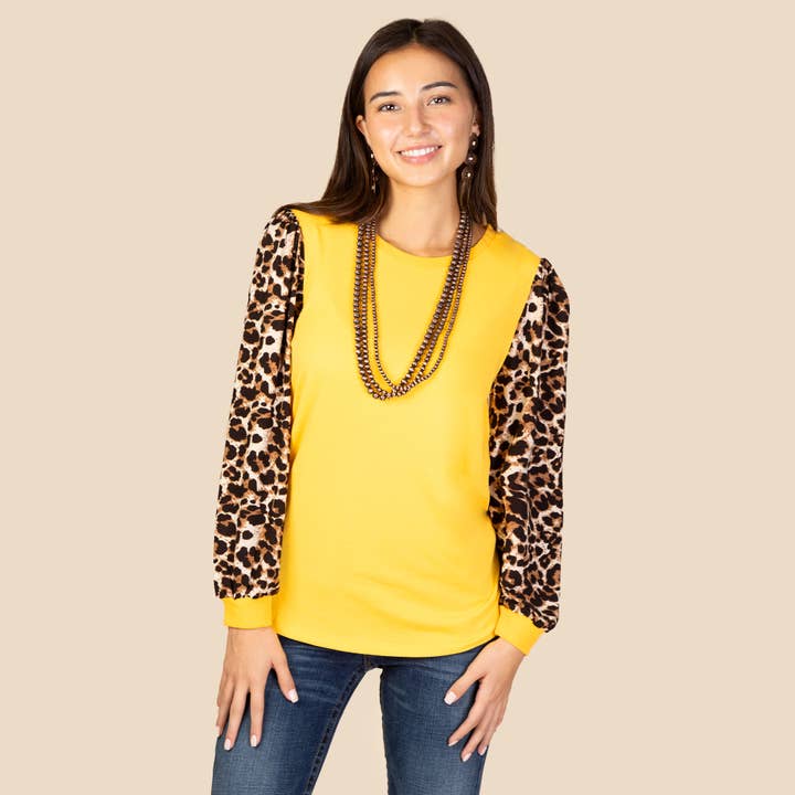 Your Fashion Wholesale - Wholesale Blouse - Women's - Leopard Long Sleeve Puffed Top1