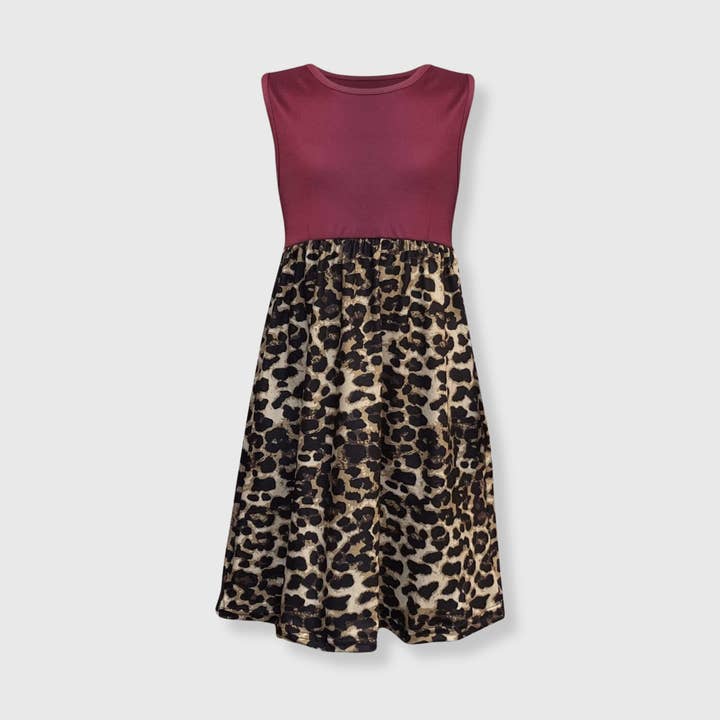 Cheetah Maroon Maxi Dress Kids for wholesale by ILTEX Apparel
