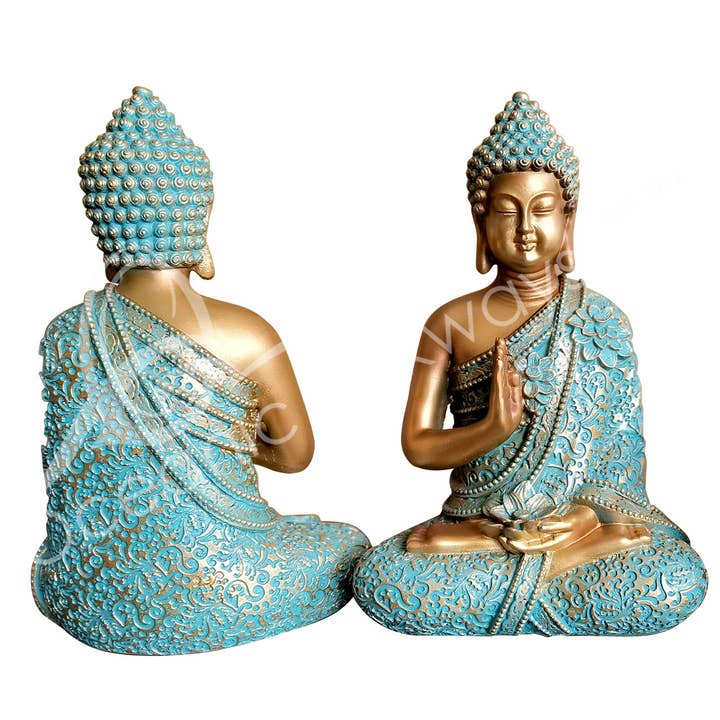 Oceanic Linkways Inc - Wholesale Sculpture - STATUE - BUDDHA, GOLD & VERDIGRIS 7.10"L X 11"H