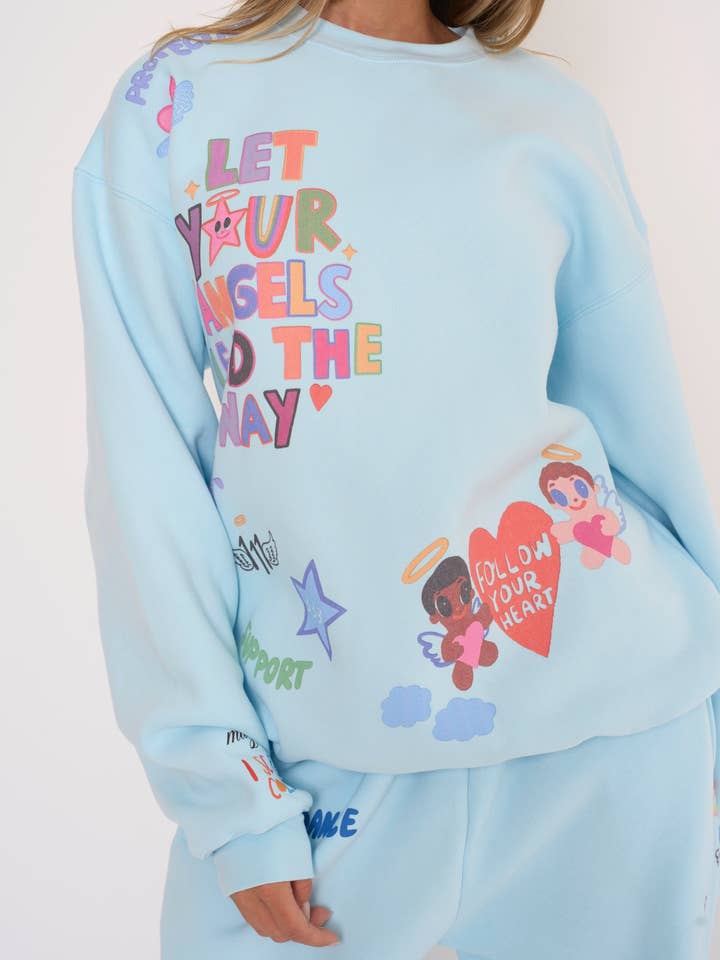 Engel überall um dich herum Himmelblaues Rundhals-Sweatshirt für den Großhandel von The Mayfair Group