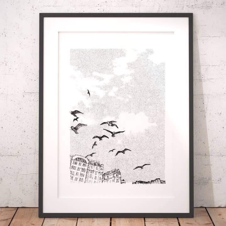 Birds in Brighton Art Print for wholesale by Drawn Together Art Collective