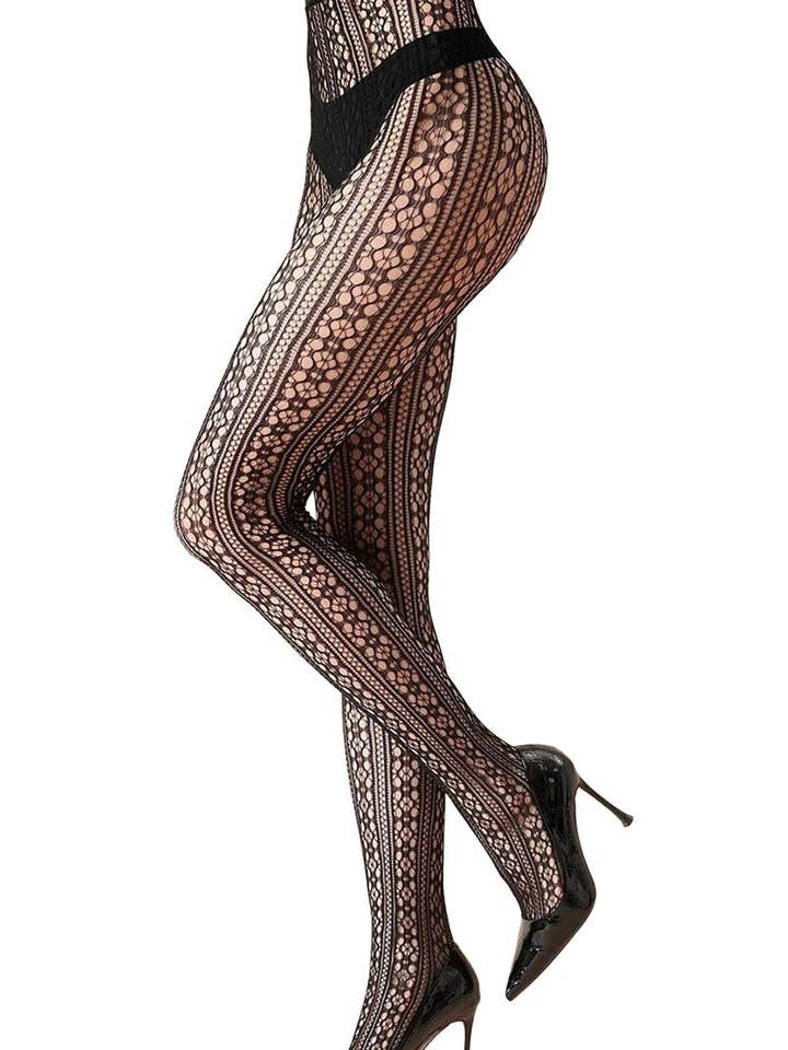 High Rise French Cut Floral Lace Net Sheer Tight Pantyhose for wholesale by Cap Zone