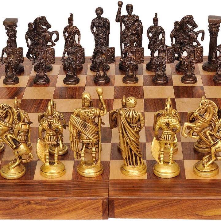 Exotic India Art - Wholesale Board Game - Brass Chess Set with Wooden Board | Handmade | Home Décor
