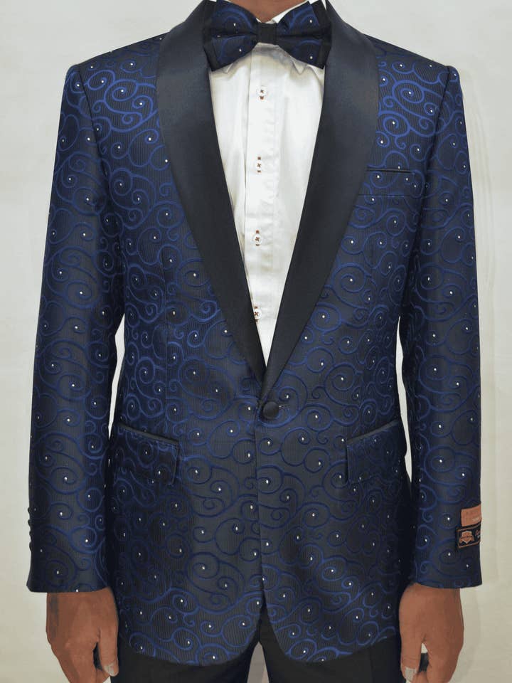 Paisley-300 Navy/Black - Blazers por grosso de Homem por atacado de Alberto Nardoni
