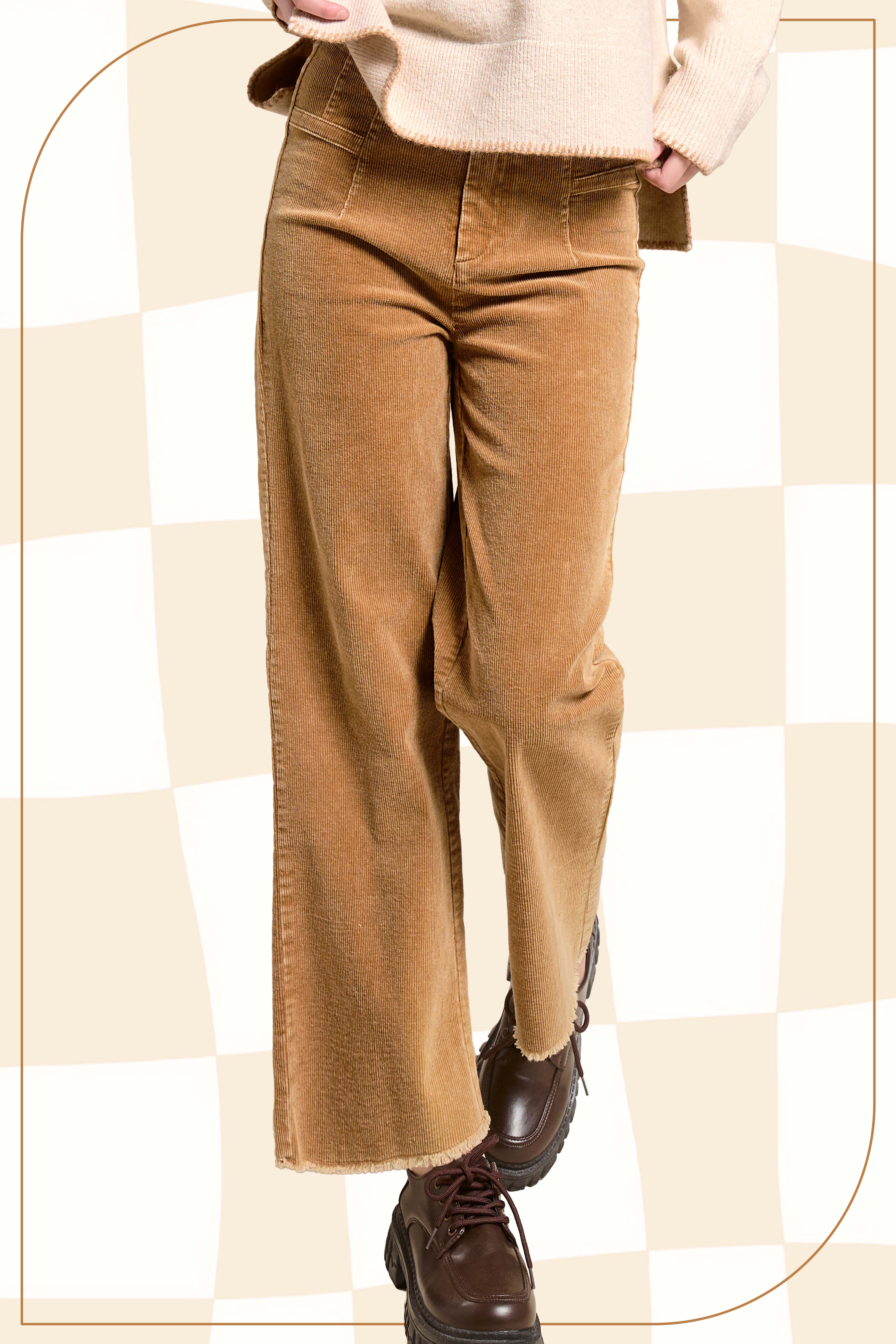 La Miel - Wholesale Pants - Women's - MCP4220-Mineral Washed High Waisted Wide Leg Corduroy Pants6