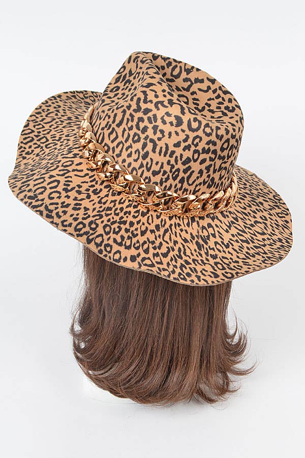 LEO Leopard Faux Ull Hat med överdimensionerad kedja för wholesale på Faire2