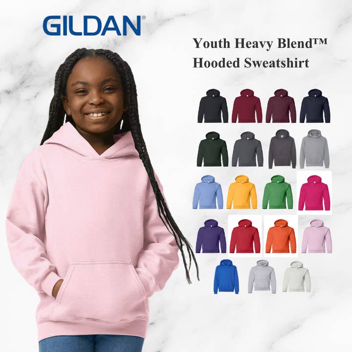 Gildan Youth Heavy Blend Hoodie – Classic Fleece Comfort
 for wholesale by MYES BULK APPAREL