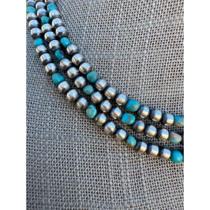 Nizhonitradersllc - Vente Collier de perles - Collier en perles de turquoise Kingman et argent sterling 4 mm fait main 16"4