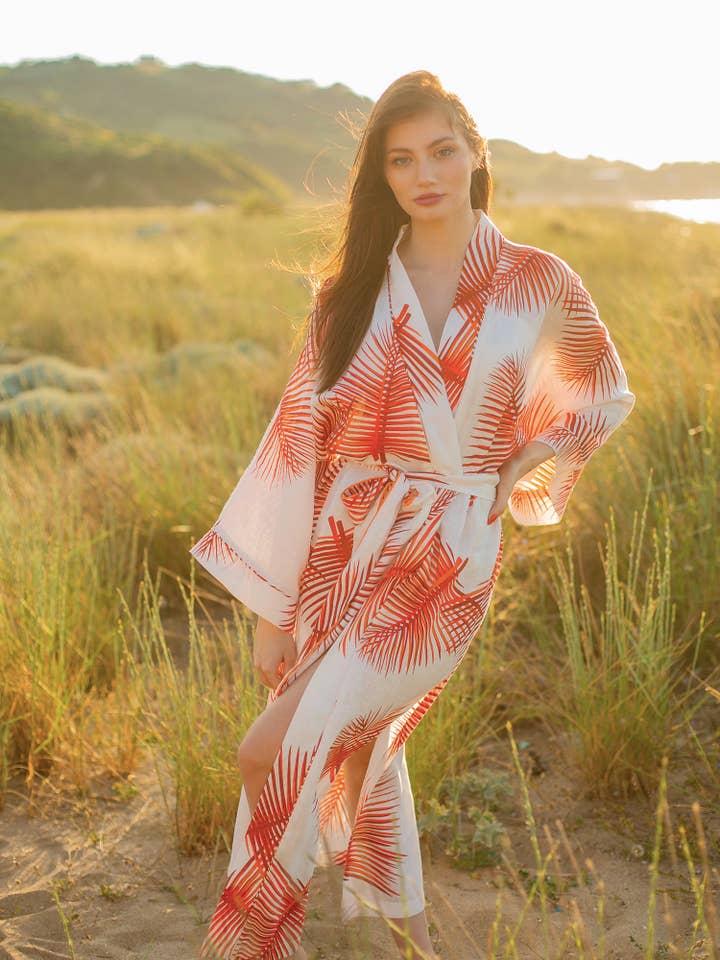 Xaile Pureza Gola Longa Kimono - Laranja por atacado de The Beach