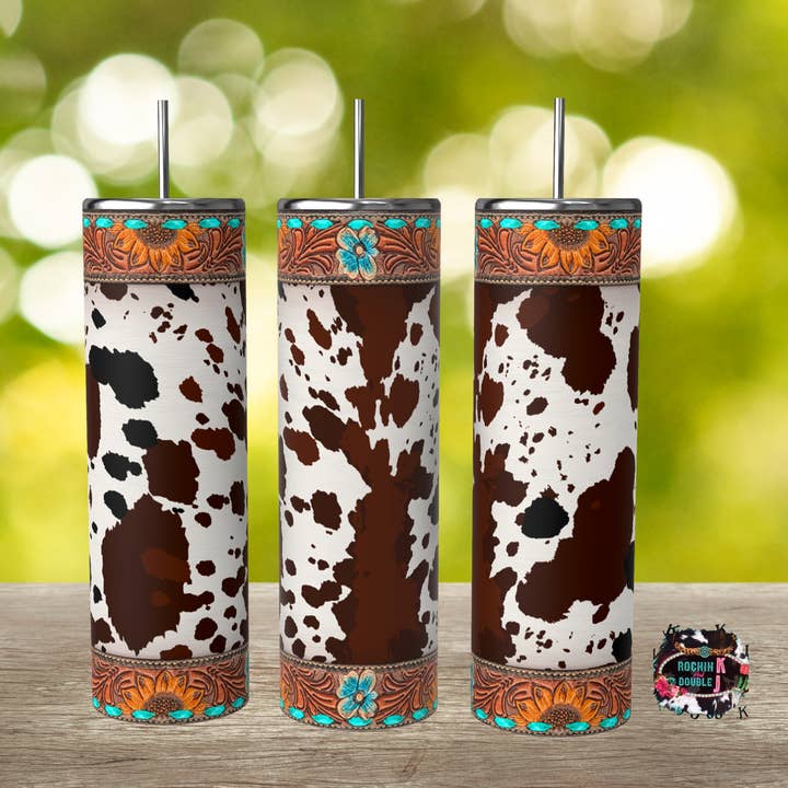 Becher aus gefertigtem Rindsleder mit türkisfarbenem Stein für den Großhandel von Rockin K and Double J