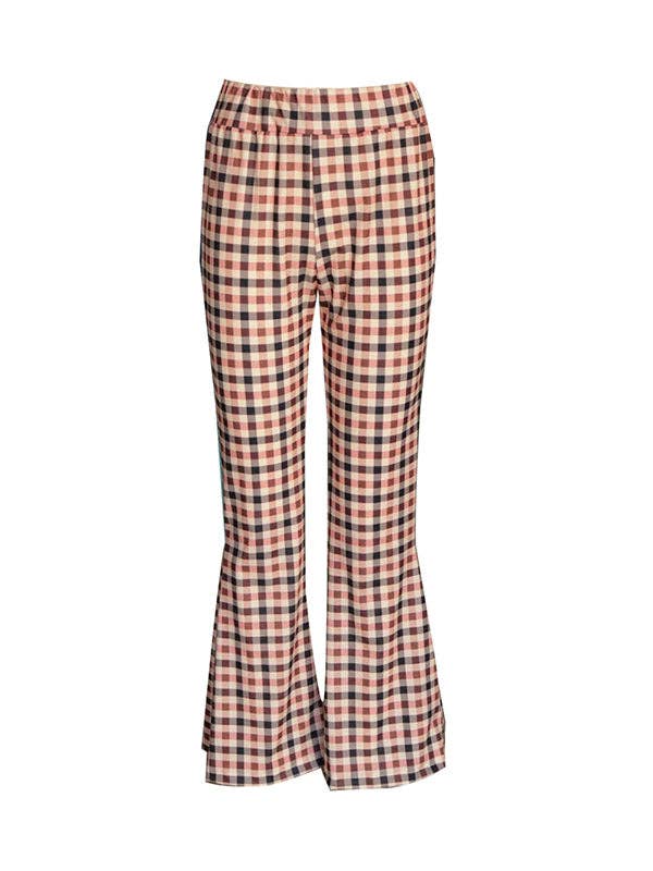 BROWN Flared Pants Plaid Pants Trousers for wholesale on Faire6