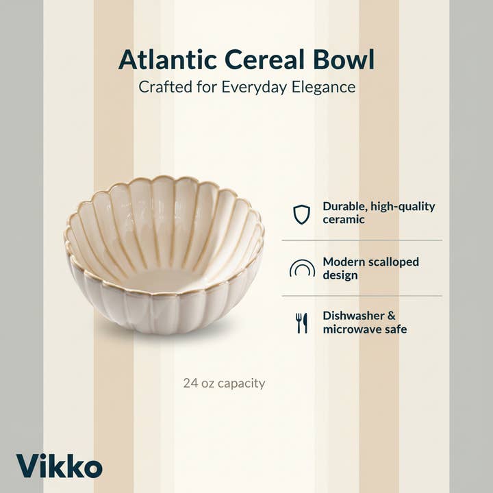 Kadra Kitchenware - Wholesale Bowl - Vikko - Atlantic, Cereal Bowl, Cream, 24 oz3