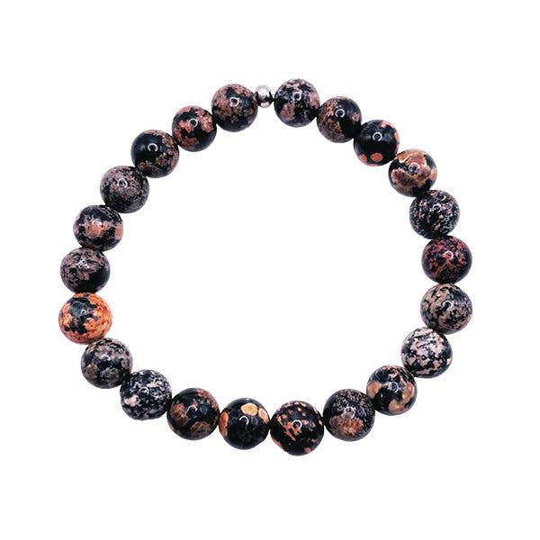 Stabilité et résistance : bracelet en cuir de léopard noir et jaspe de 8 mm pour la vente par Featherly