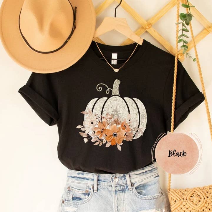 Floral Pumpkin Shirt, Fall Pumpkin Shirt, Fall Gifts, Hallow for wholesale by OneStopSapphireShop