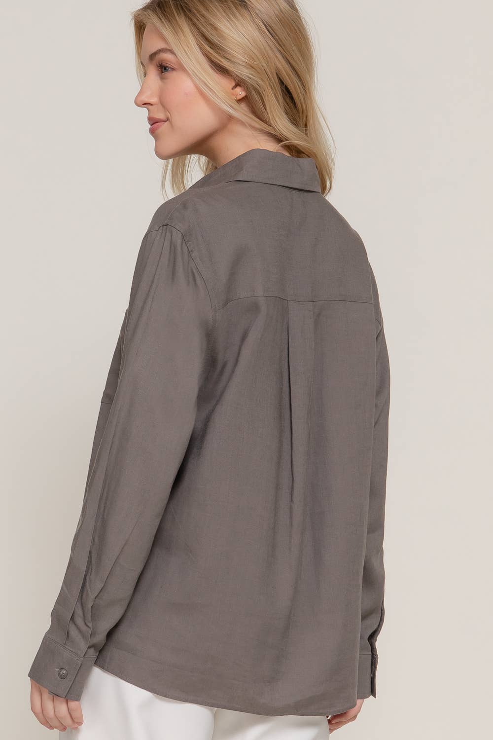 Active Basic | Active USA - Wholesale Button Down Shirt - Women's - Long Sleeve Linen Blend Shirt8