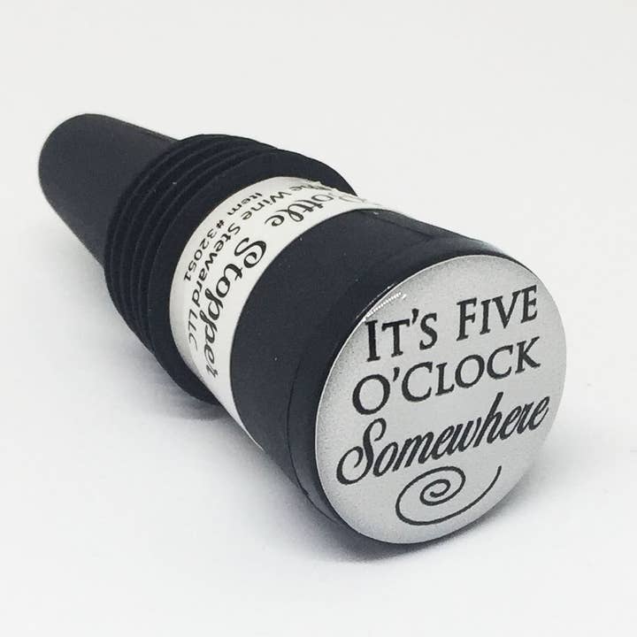 It's Five O'clock Somewhere Bottle Stopper for wholesale by The Wine Steward LLC