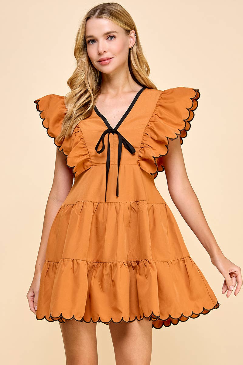 TCEC - Wholesale Dress - Women's - CD04197-V Neckline Bow Detail Scalloped Dress2