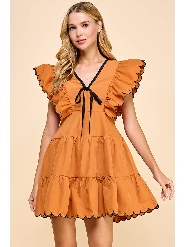 TCEC - Wholesale Dress - Women's - CD04197-V Neckline Bow Detail Scalloped Dress2