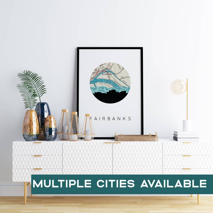 Alaska City Skyline kunsttryk | Klar til afsendelse for engroshandel hos Paperfinch Design