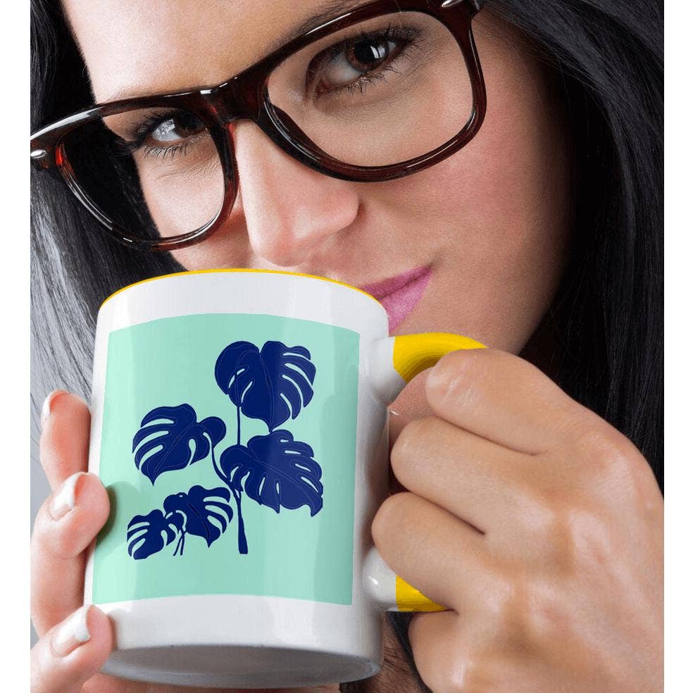 3dRose - Wholesale Coffee Mug - 3dRose, Blue Monstera Swiss Cheese Plant Cut Out Style on Blue, Mug1